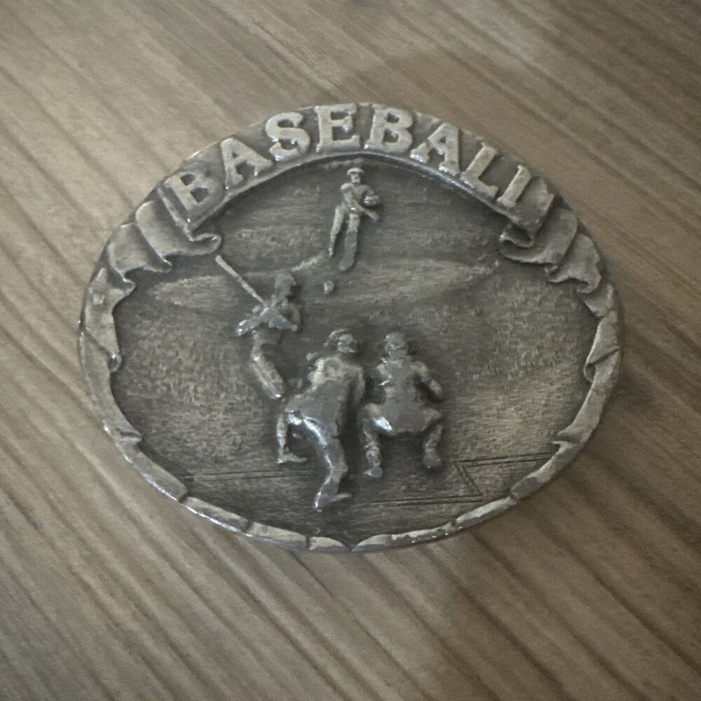 Vintage 1977 Bergamot Brass Works O-85 Baseball Belt Buckle, Made in USA